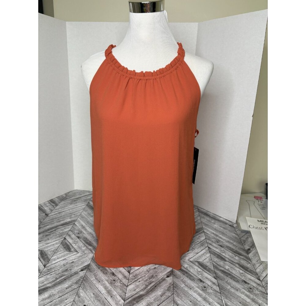 Daily Look Women's Size Medium Chiffon Ruffle Halter Neck Top Blouse Coral  NWT